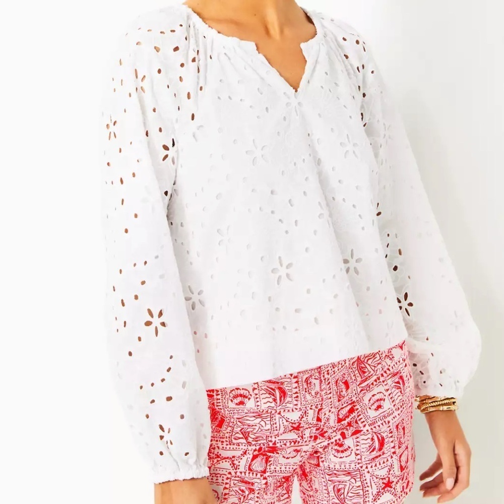 Lilly Pulitzer Maisha Eyelet Top Size L